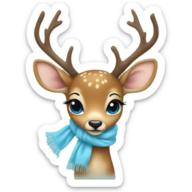 cute deer with baby blue scarf and bow sticker