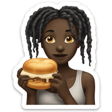 Pretty darkskin Black girl with dreads eating a honeybun sticker