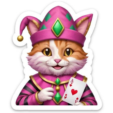 court jester cat medieval, poker card ace, pink sticker