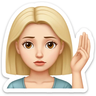 Woman with one hand near temple, tilted head and confused expression sticker