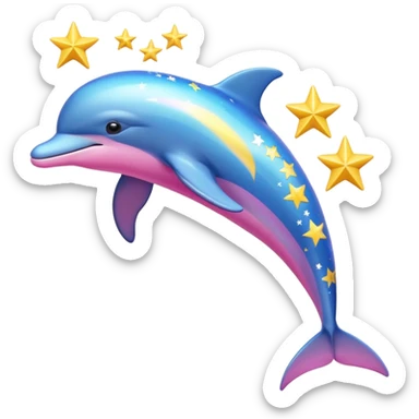 Blue, Yellow and pink streaked Dolphin with stars on it sticker