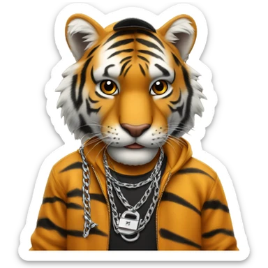 Tiger rapper with chain and rollies sticker