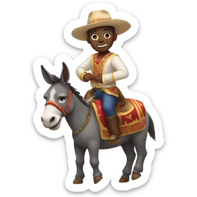 brother riding a donkey in a dance costume sticker