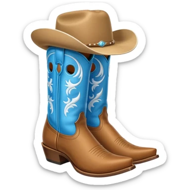 All white classic cowboy boots with one hat on top of them sticker