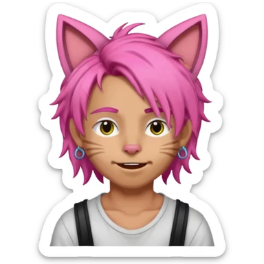 boy with pink dreads and cat ears, winking sticker
