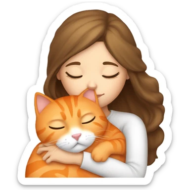 light skinned brunette girl sleeping with a cute orange cat sticker