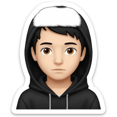 Chłopak ciemno brązowe oczy czarne włosy bluza czarna i taki bardziej żeby wyglądał na 16 latka sticker