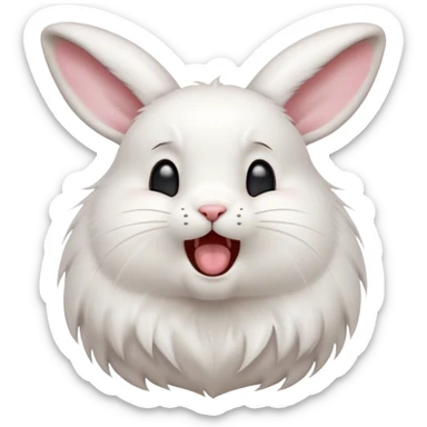 Cinematic Cute Yawning White Rabbit Portrait Emoji, Head tilted slightly with a dramatic, wide-open yawn, showcasing a smooth, silky white fur with floppy ears, round dark eyes barely open in drowsy contentment, Simplified yet irresistibly adorable features, highly detailed, glowing with a soft, cozy glow, high shine, relaxed yet expressive, stylized with a touch of whimsy, bright and endearing, soft glowing outline, capturing the essence of a sleepy yet affectionate bunny, so drowsy it feels like it could stretch out of the screen and curl up for a nap! sticker