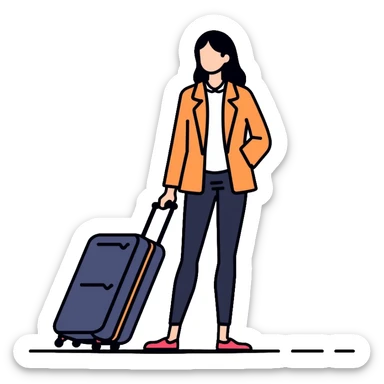 Asian tourist with suitcase, travel outfit sticker