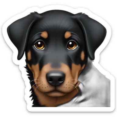 Sleeping black and brown beauceron puppy with white chest and chin sticker