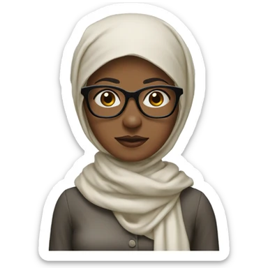 Create a photo of a woman with a headscarf and glasses. The woman's clothes should be black. The woman's headscarf should also be black sticker