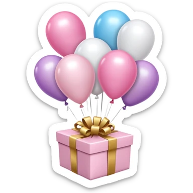 Please make light pink and white balloons, several of them, and tie them to a gift. sticker