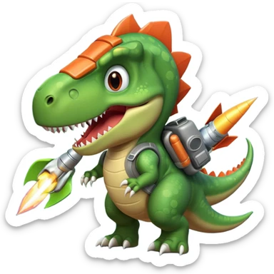 rocket-propelled dinosaur portrait, head and shoulders only, cute T-rex face, rocket pack visible behind shoulders, glowing thrusters, 3D cartoon, mobile game icon style, clean background, no text, no watermark sticker