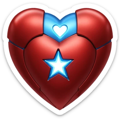 A red Iron Man heart with a glowing blue star in the center sticker