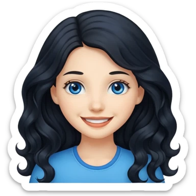 Please generate a portrait of a pretty girl with long, wavy, black hair. She's smiling. sticker