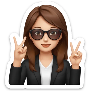 Girl with brown hair doing a peace sign with sunglasses sticker