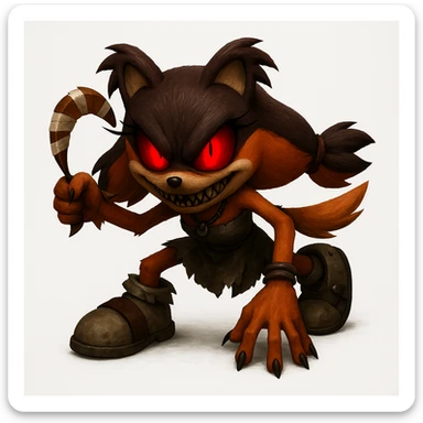 Make the character look scary with glowing red eyes and a unique scary expression, character facing forward. Keep the picture quality intact. sticker