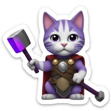 Thor as purple colored cat with hammer sticker