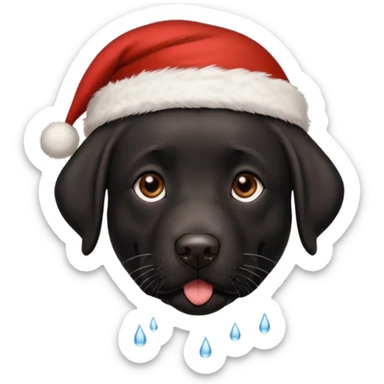 A cute, all-black Labrador Retriever, about 2 years old, wearing a Santa hat. (I need English) sticker