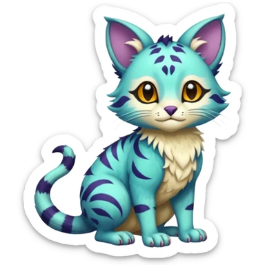 Randomly colored fantasy feline-marsupial-critter-vernid-fursona animal creature full body with intricate markings  sticker