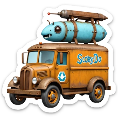  Mr. Creepy Freeze’s frozen Scooby Doo 1918 Lightning Bug busters exterminators antique long wheelbase moving truck  sticker