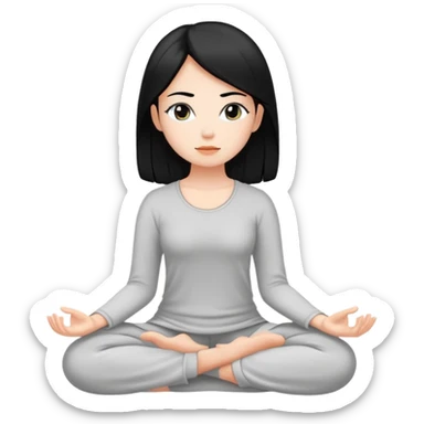 white girl with black hair, meditating, peaceful face sticker
