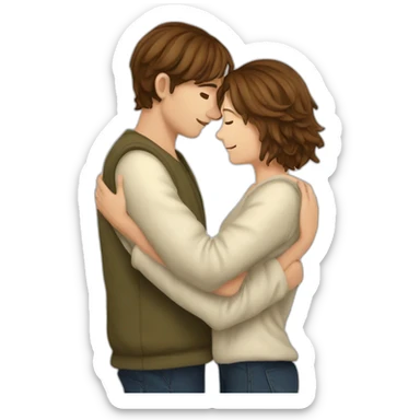 europeans young lovers with brown hairs hugging in a comforter ball sticker