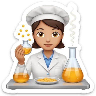 laboratory researcher analyzing dish emoji style. sticker