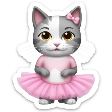 gray and white cat wearing a pink tutu  sticker