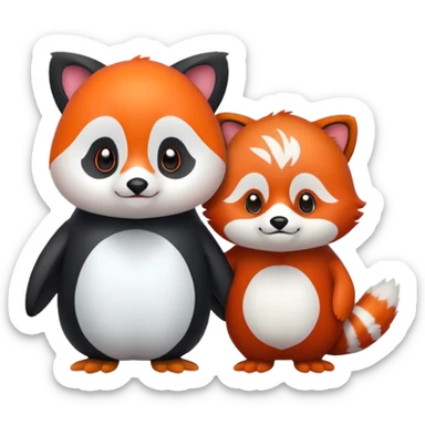 A cartoon  cute one penguin and one red panda  seperste animals note a combination of the animals holding "hands" sticker