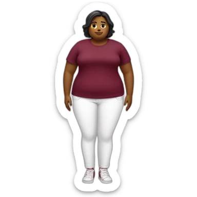 Fat girl with burgandy t-shirt and white jeans sticker