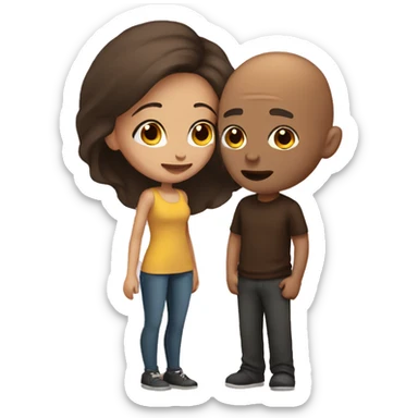 Brown Bald guy and girl with dark brown hair kissing sticker