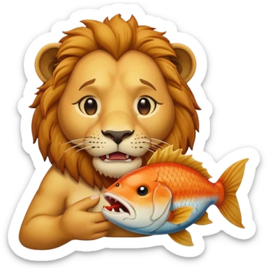  A lion eating a fish, feeling sad, cry, portrait, bust up sticker