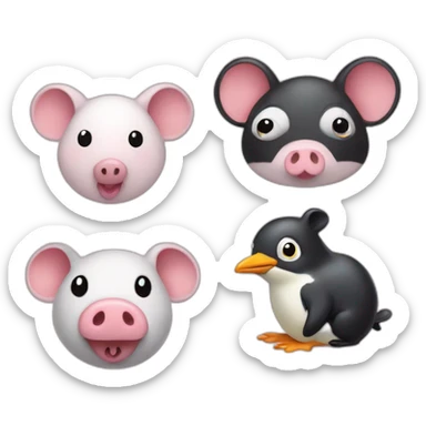 Mouse with penguin and two pigs sticker