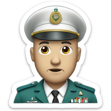 Bald 50 years old white angry military man with teal beret and idf uniform sticker