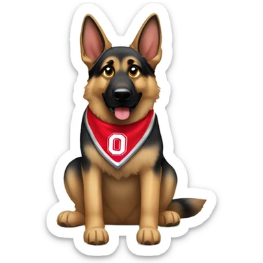 German Shepherd wearing an Ohio state bandana sticker