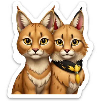 un Lynx Caracal Réaliste avec un Chardonnet (Oiseau) sur l'épaule sticker