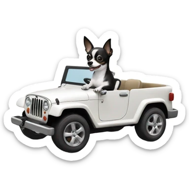 Black and white chihuahua driving a white jeep sticker