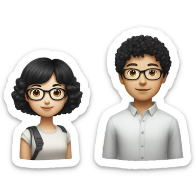 Chinese curly haired boy with glasses with a straight black haired girl sticker