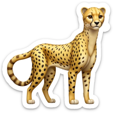 cinematic-cheetah-realistic-full-body-standing-emoji,-slim-and-athletic-frame-poised-for-action,-long-tail-curving-slightly,-head-tilted-dramatically,-sleek-golden-fur-with-black-spots,-piercing-amber-eyes,-simplified-yet-realistic-focused-features,-highly-detailed,-glowing-with-an-almost-sarcastic-glow sticker