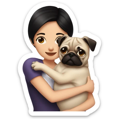 woman hugging a pug short black hair sticker