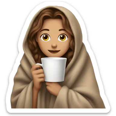 Brown hair Girl drinking coffee, with a cozy blanket sticker