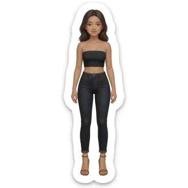 Filipino girl black bra strapless top and high waisted black jeans  with feet stand straight body wear  high heels sandals brown stand straight sticker