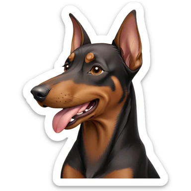 cinematic-cute-yawning-doberman-portrait-emoji,-head-tilted-slightly-with-a-dramatic,-wide-open-yawn,-revealing-a-sleek black and brown fur-with-a-subtle-shimmer,-floppy-ears-slightly-drooping,-round-brown-eyes-barely-open-in-drowsy sticker