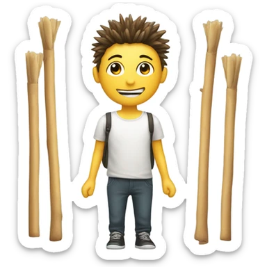 Boy with round heads, smiley, face square box, body stick, arms, stick, legs, spiky hair sticker