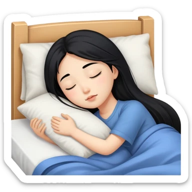 Asian girl with long black hair sleeping in bed sticker
