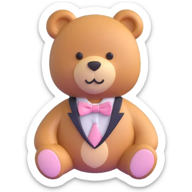 teddy bear with light pink bow tie sticker