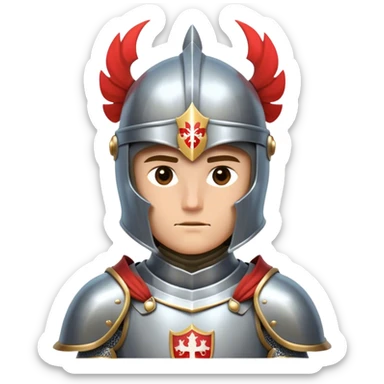 Clash of Clans aesthetic friendly Knight Portrait Emoji, With a noble, armored build featuring a gleaming suit adorned with simple heraldry and a determined gaze behind a visored helm, his face rendered in a natural skin tone (not yellow), Simplified yet dynamic features, highly detailed, glowing with a cool, steely radiance, high shine, courageous and resolute, stylized with an air of chivalric valor, focused and stalwart, soft glowing outline, capturing the essence of a valiant knight ready to charge into epic quests with honor! sticker