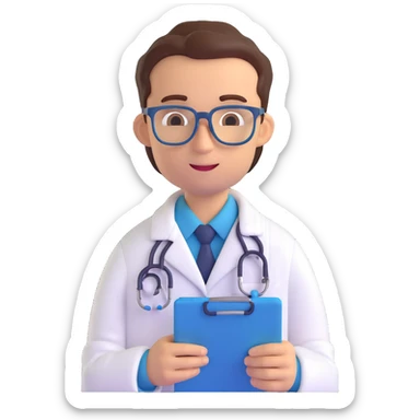 doctor emoji, male, glasses, with medical chart sticker
