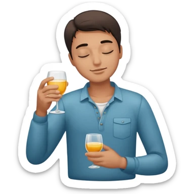 So excited guy full body, closed eyes, with glass sticker